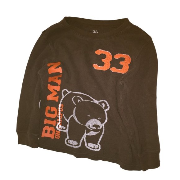 Boys Size 4t Carters Long Sleeved Brown Thermal Shirt "Big Man on Campus #33" - Picture 1 of 3